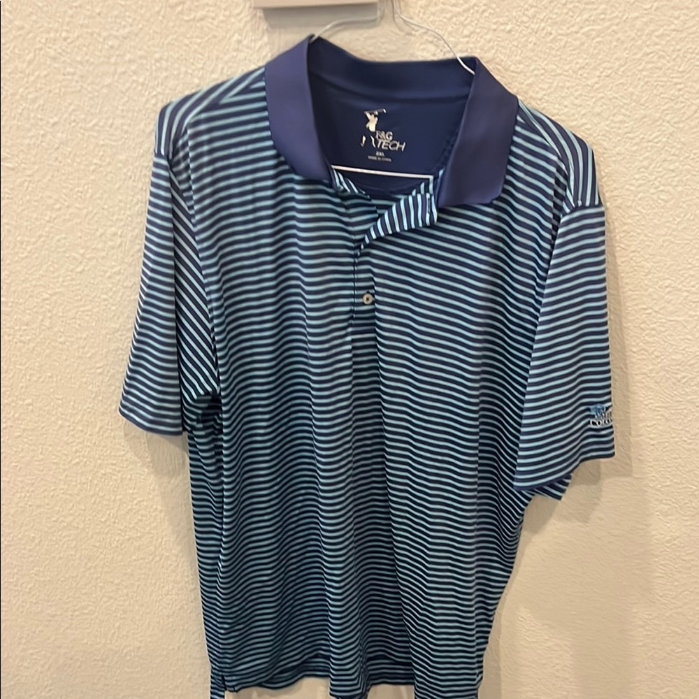 Men's Blue Striped Polo Shirt with Colonial Country Club logo